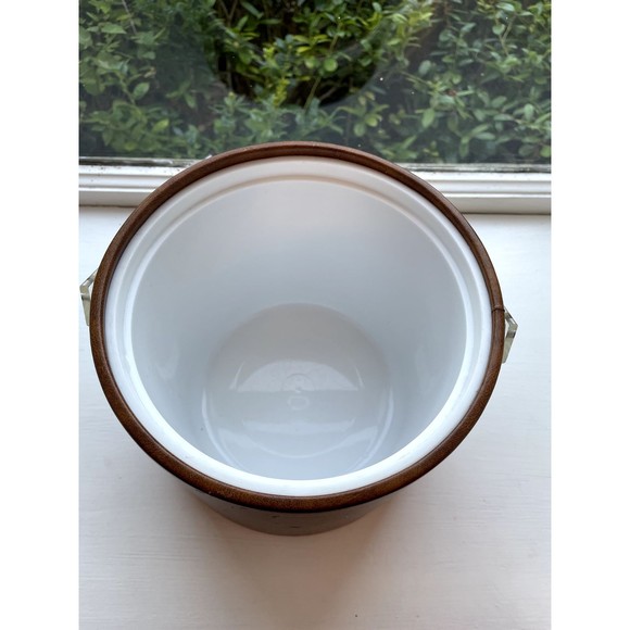 Vintage Georges Briard Tan Faux Leather Ice Bucket w/ Lucite Handle MCM - Picture 6 of 8
